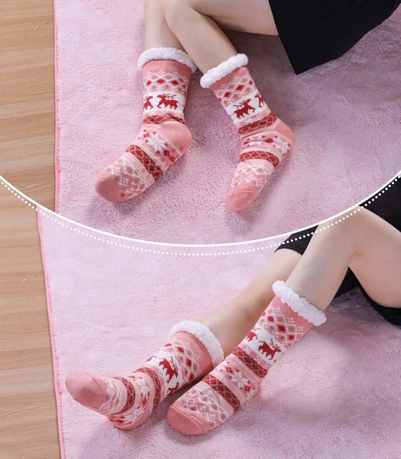 LINEMIN Womens Winter Slipper Socks With Grippers Cozy Warm Cute Fuzzy Slipper Socks - Image 2